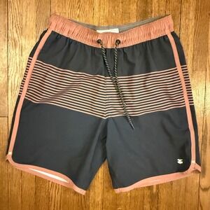 Jetty Mens Board Shorts Charcoal Gray Pink Striped Swim Trunks Size Small S